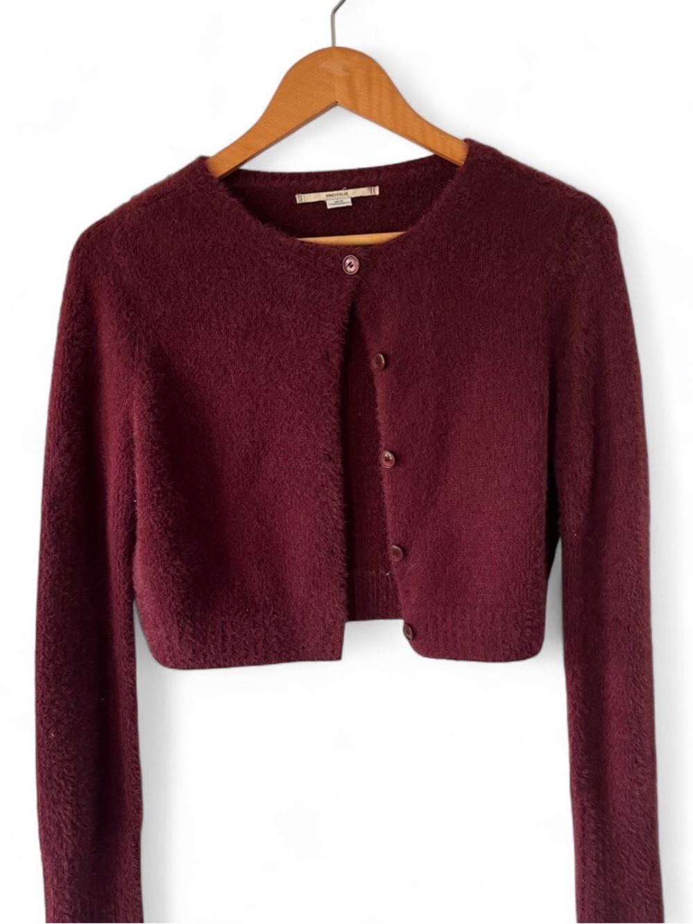 Kimchi Blue Burgundy Fuzzy Cropped Cardigan - Picture 3 of 4